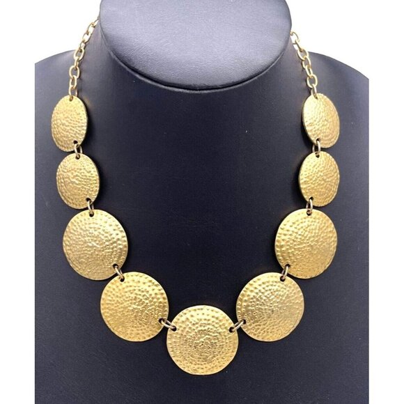 Textured Disc Statement Choker Chain Necklace Adjustable Gold Tone 20.5 Inches - Picture 1 of 6